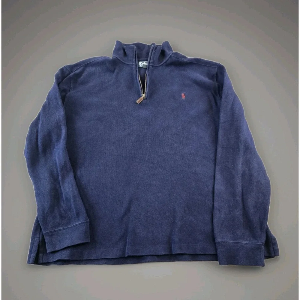 POLO Ralph Lauren 1/4 Zip Men's Pullover Blue Sweater 100% Cotton size 2XL,‎ XXL